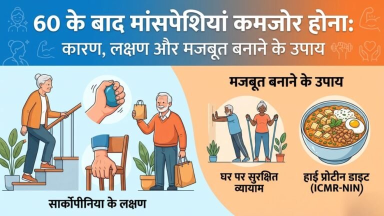 60 के बाद मांसपेशियां कमजोर होना — घर पर व्यायाम करता बुजुर्ग व्यक्ति